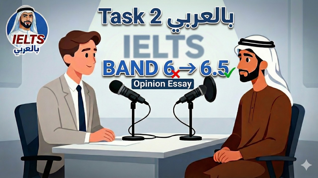 IELTS Writing Task 2 Opinion Essay بالعربي | قالب جاهز + مثال كامل + Band 6 → 6.5