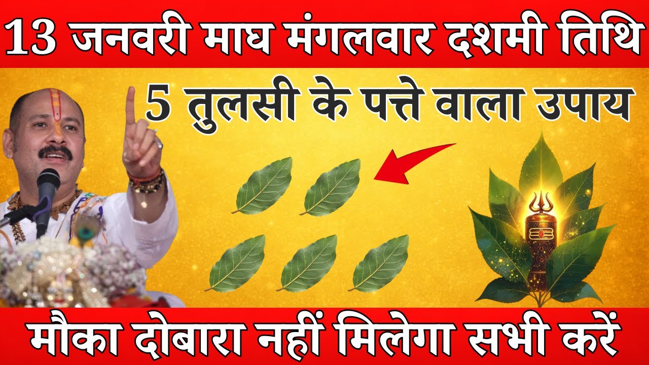13 जनवरी माघ मंगलवार दशमी तिथि के दिन 5 तुलसी के पत्ते वाला उपाय जरुर करे || Pradeep Ji Mishra