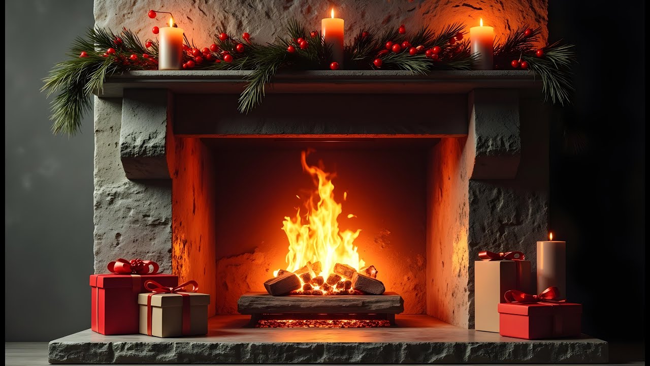 Stone Fireplace & Candlelight  3 Hours of Soft Piano Christmas Ambience 🎹✨🔥