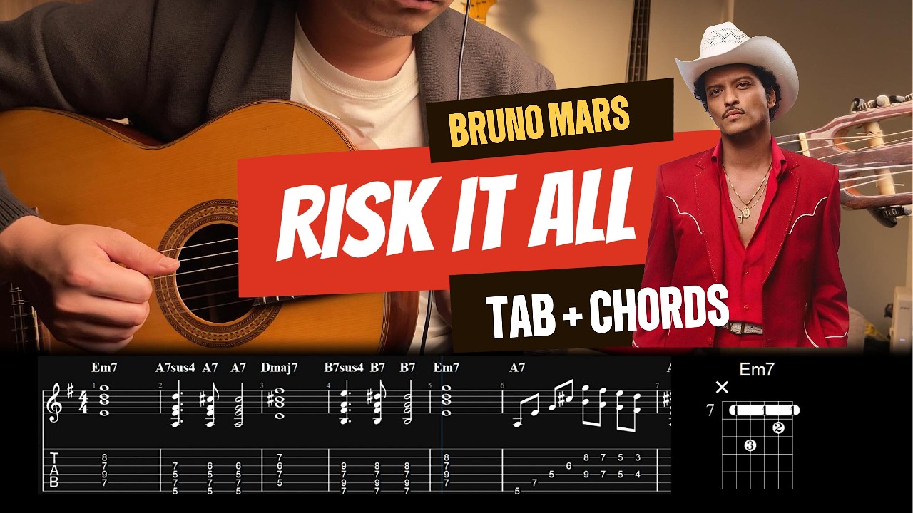 Risk it all - Bruno Mars | Guitar tutorial | TAB + CHORDS