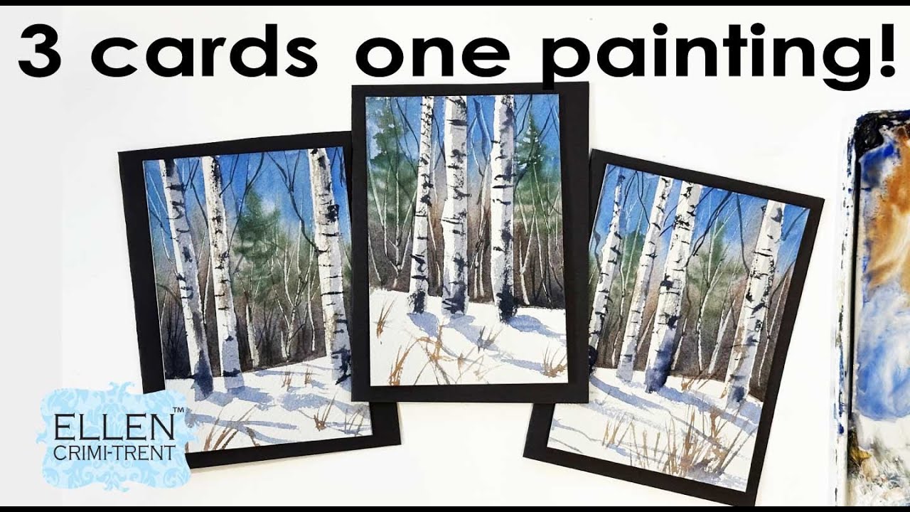 Watercolor Winter Landscape Painting tutorial turns into 3 cards!!
