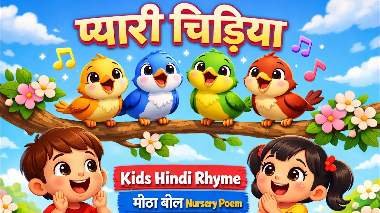 🐦प्यारी चिड़िया | Kids Hindi Rhyme | मीठा बोल Nursery Poem | Cartoon Song