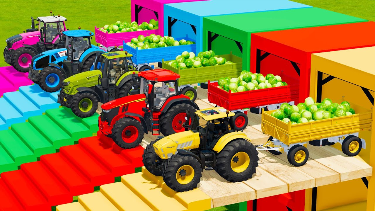 CLAAS vs LAMBORGHINI vs DEUTZ FAHR vs FENDT TRACTORS BATTLE WITH CABBAGE - Farming Simulator 22