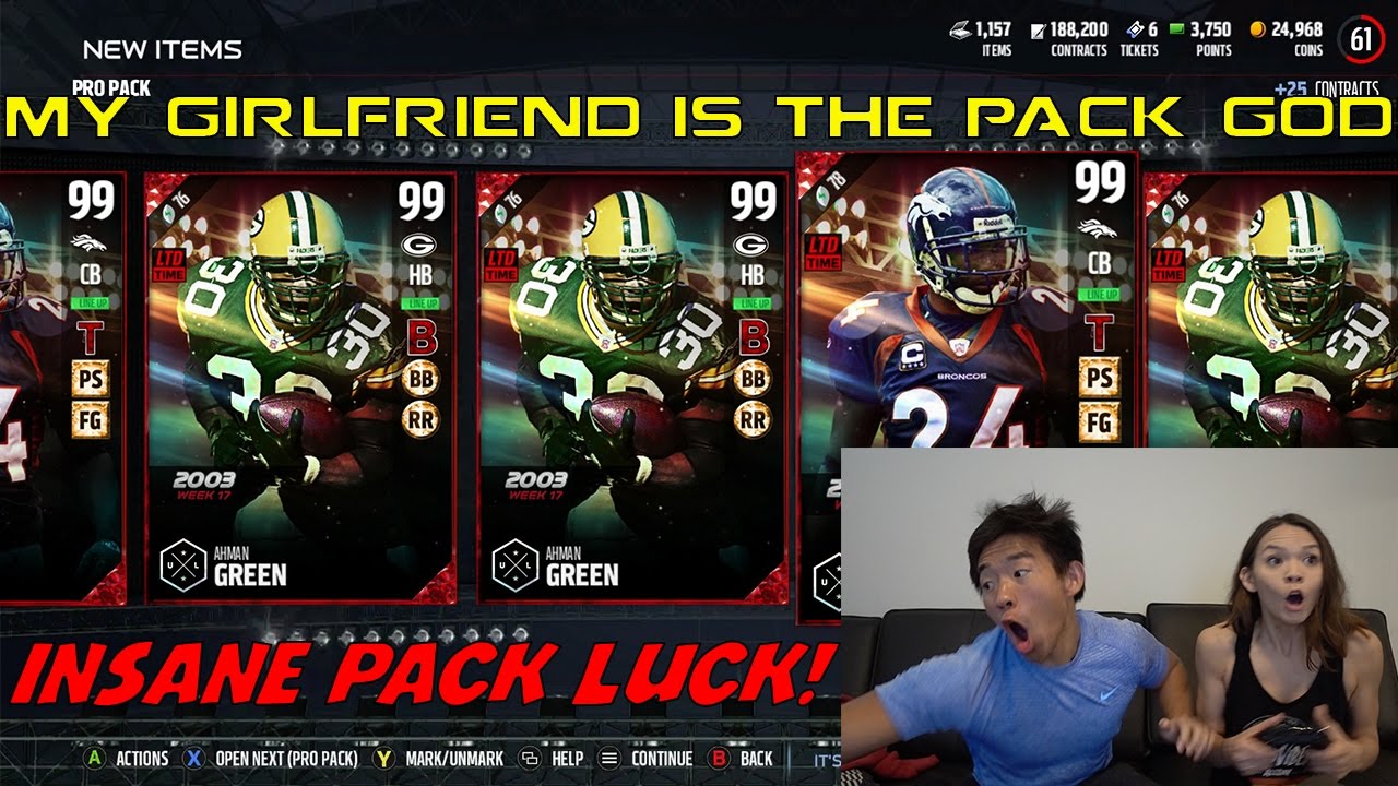 MY GIRLFRIEND IS THE OFFICIAL PACK GOD! 2 ULTIMATE LEGEND PULLS! MADDEN 17 ULTIMATE TEAM