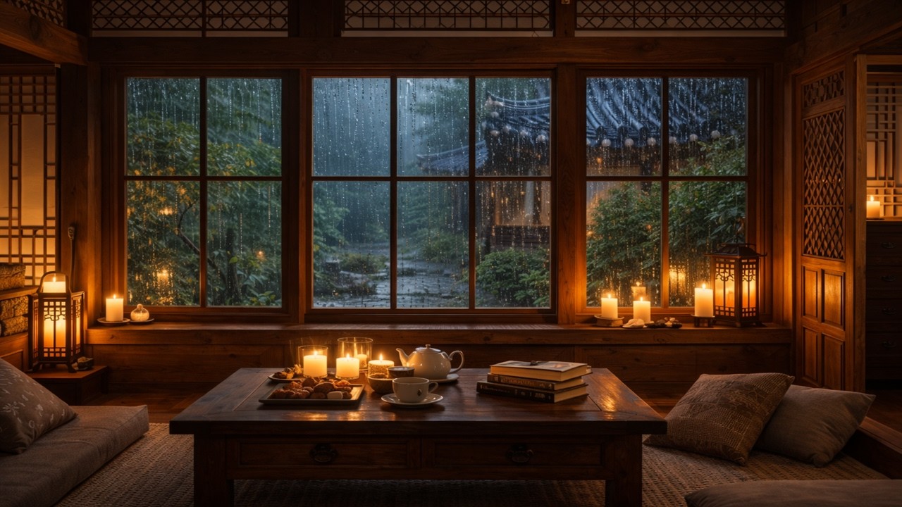 불면증을 씻어내는 기와지붕 빗소리 🌧️ 비 오는 한옥 방안의 백색소음 | 수면 ASMR (3시간)