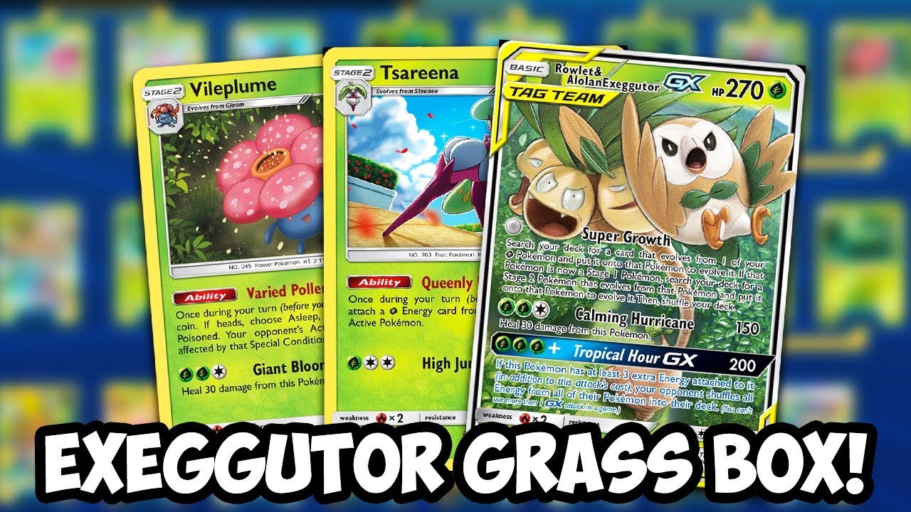 НОВАЯ колода Rowlet & Alolan Exeggutor GX Grassbox! Супер-исцеление и танкование Unified Minds PTCGO