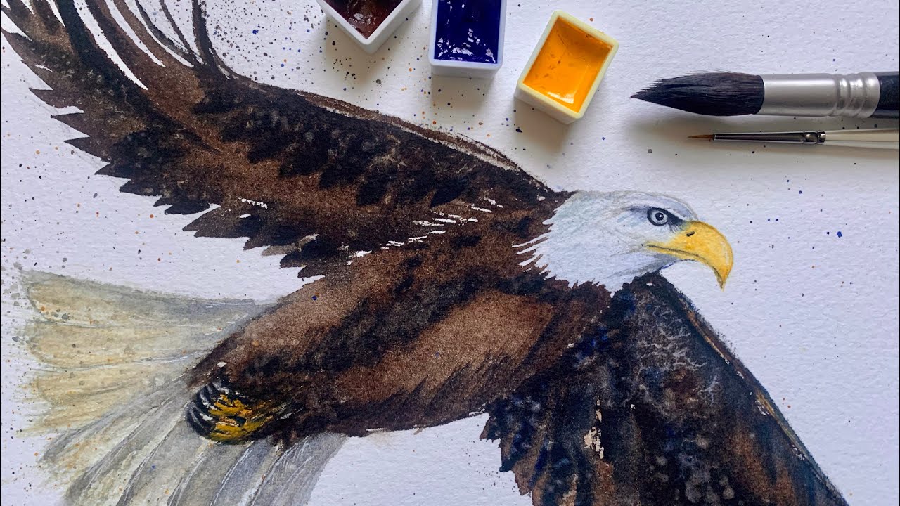 How To Paint a BALD EAGLE Using Watercolor & SALT Effects! Easy Loose Bird Painting Demo