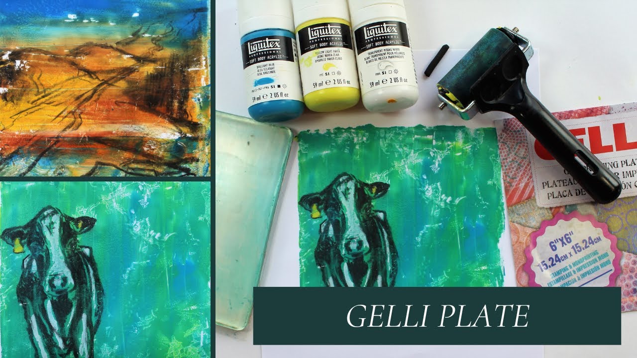 Cow Image Gel Printing: Using Charcoal Transfer to Create a Unique Print on a Gelli Plate.