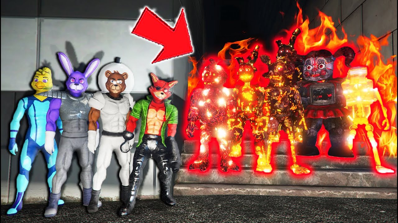 SPACE ANIMATRONICS vs FIRE ANIMATRONICS! (GTA 5 FNAF Mods)