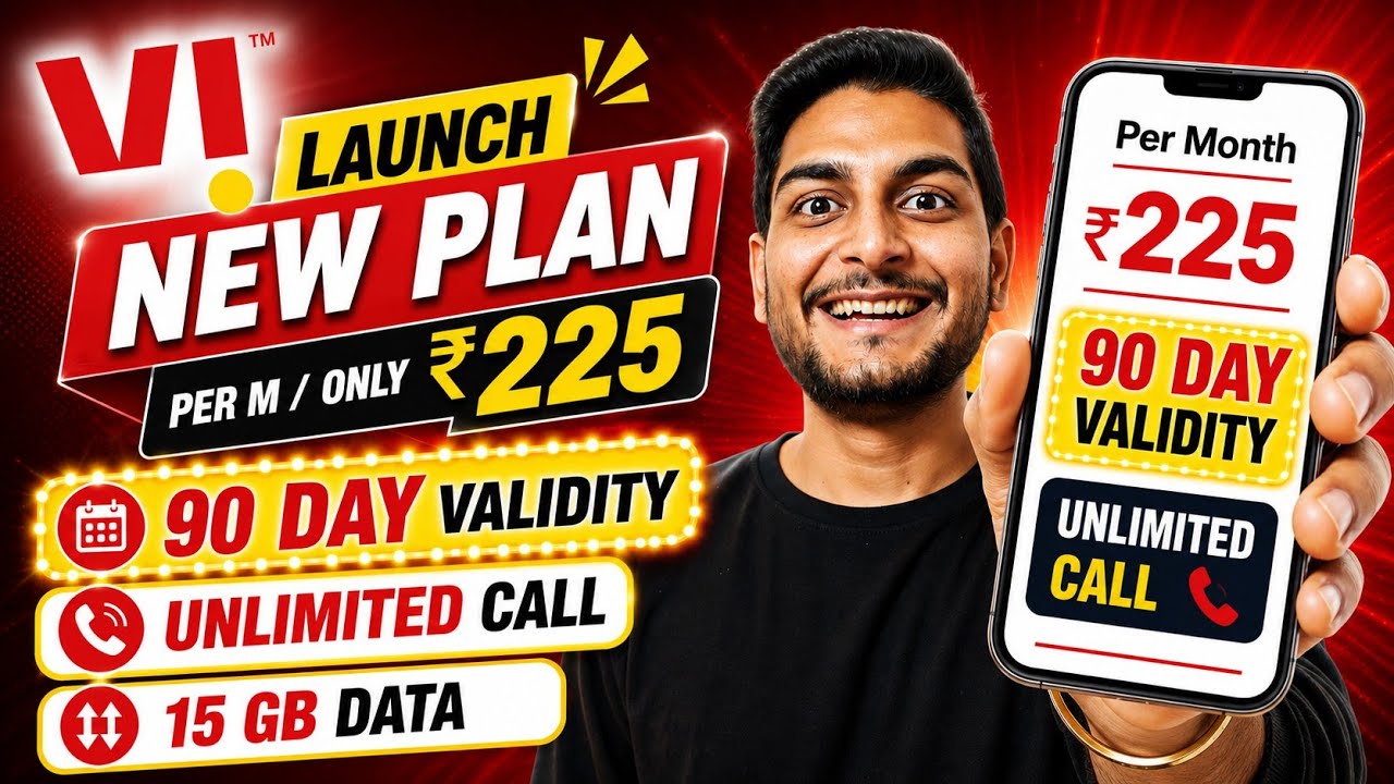 Vi New Plan Per Month Only ₹225 With 90 Day Validity | Unlimited Calls | 15 GB Data 
