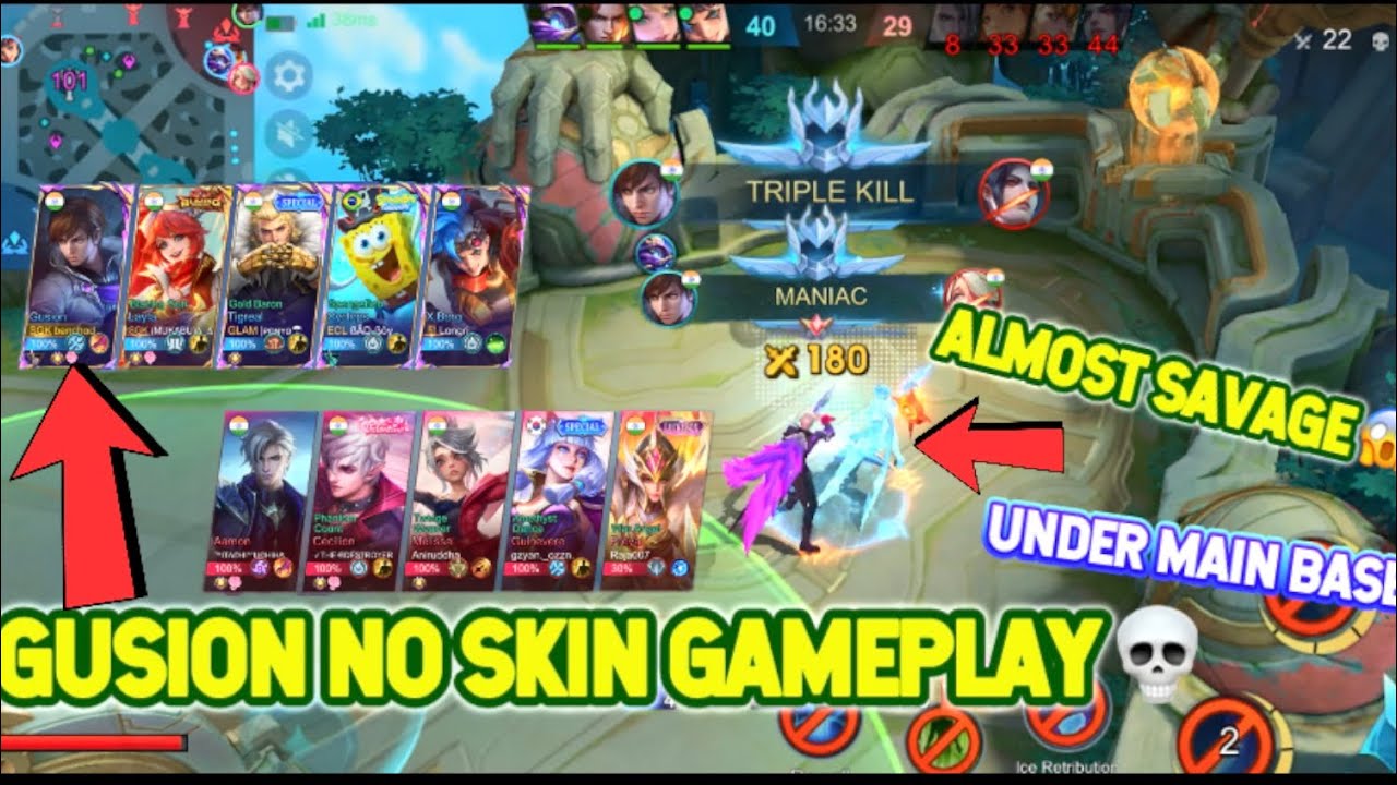 GUSION NO SKIN SUPER INTENSE MATCH|| SAVAGE UNDER MAIN BASE! WTF ENEMY SHOCK😱🔥  #mobilelegends #mlbb