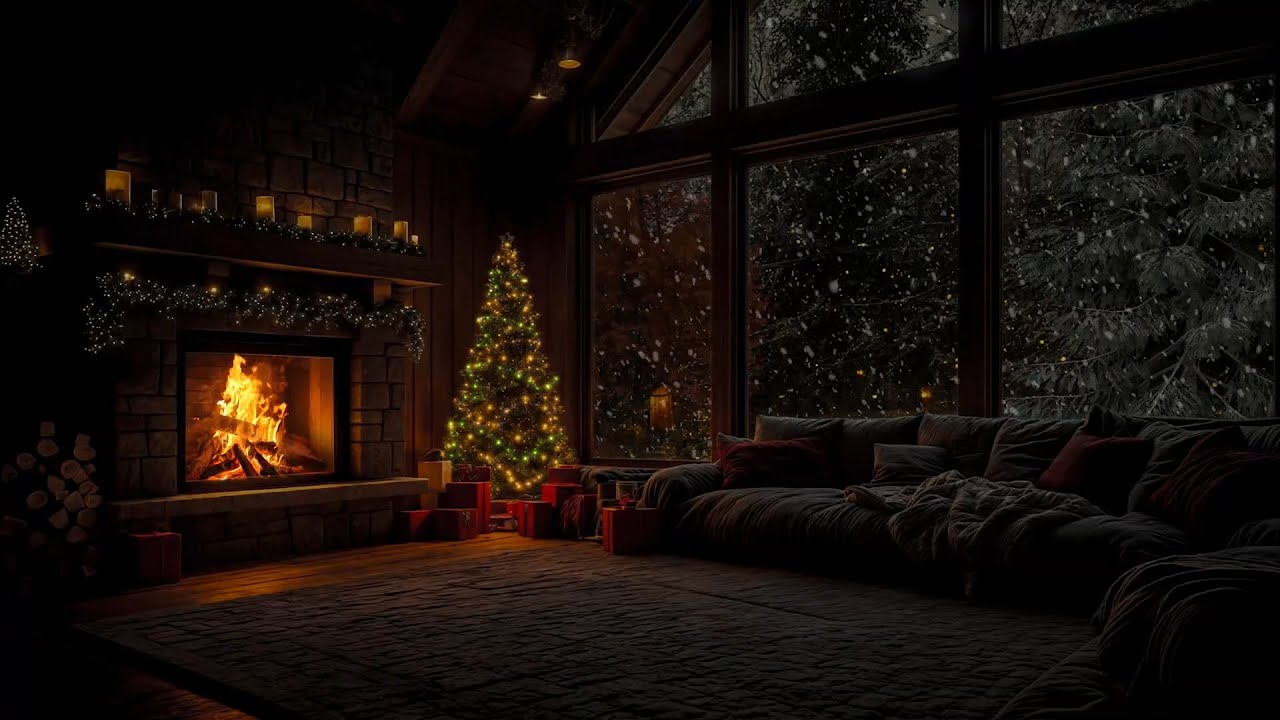 🎄 Cozy Christmas Cabin Night 🔥 | Snow Falling & Fireplace Sounds for Deep Sleep & Relaxation