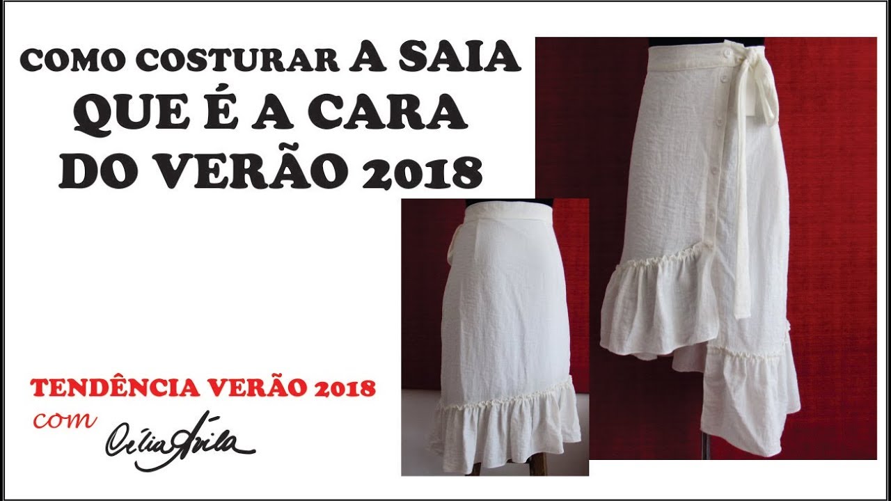 SAIA COM BABADO E ABOTOAMENTO NA FRENTE - COMO COSTURAR COM CÉLIA ÁVILA