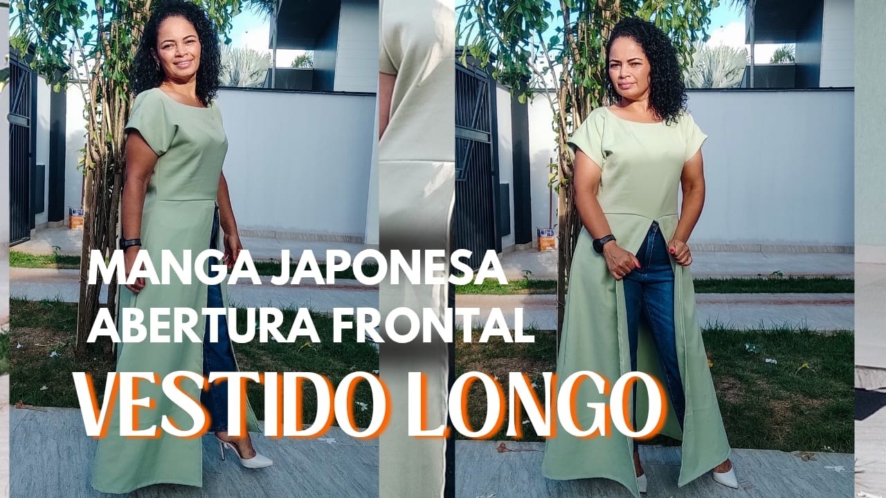 DIY COMO CORTER E COSTURAR VESTIDO LONGO ABERTURA FRONTAL E MANGA JAPONESA