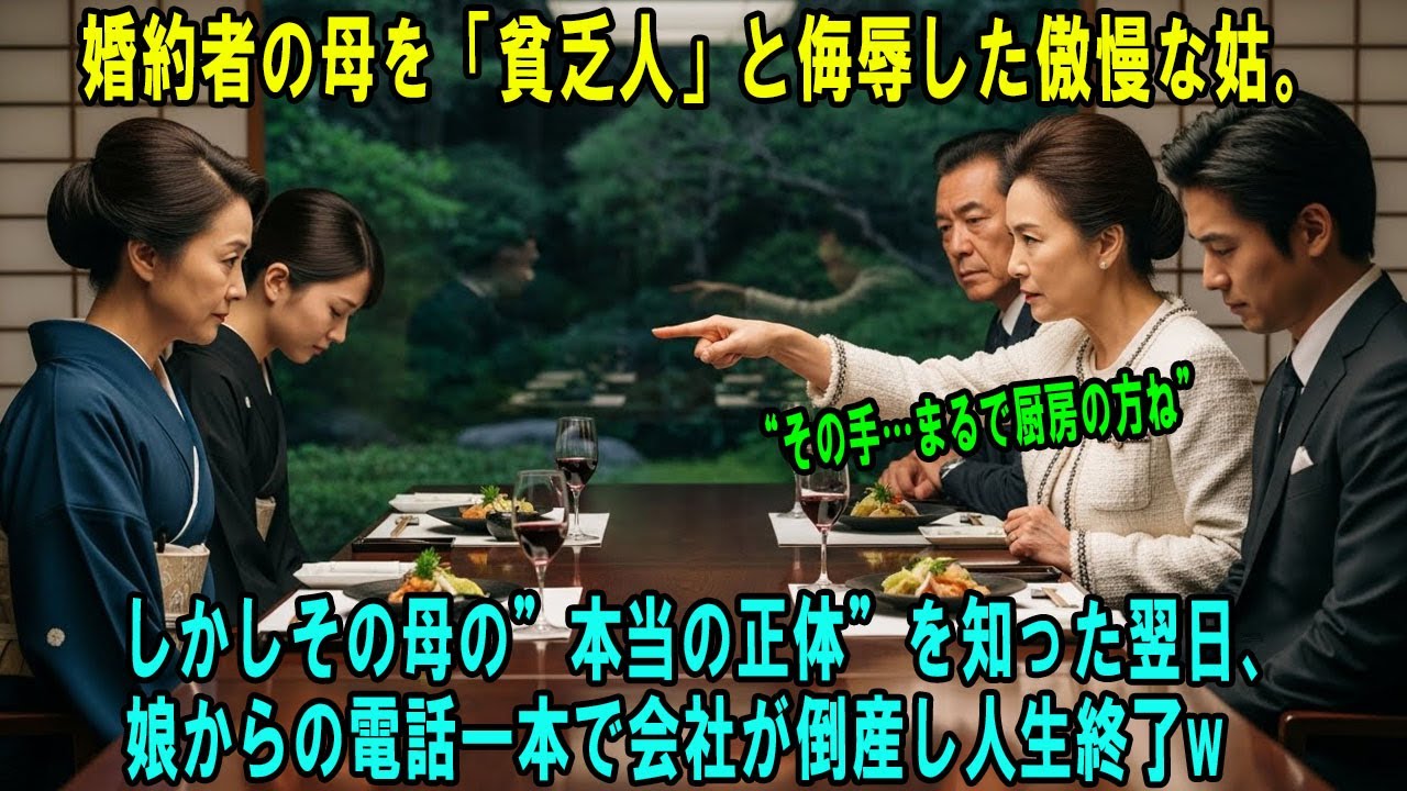 婚約者の母を「貧乏人」と侮辱した傲慢な姑。しかしその母の”本当の正体”を知った翌日、娘からの電話一本で会社が倒産し人生終了w #感動の物語 #AIストーリー