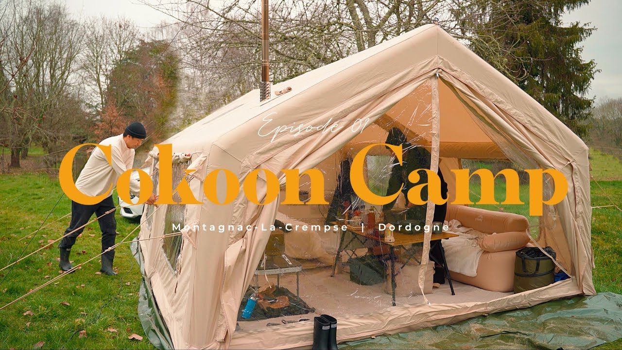 Camping 24 Hours in cold French forest - ASMR - Hot tent glamping