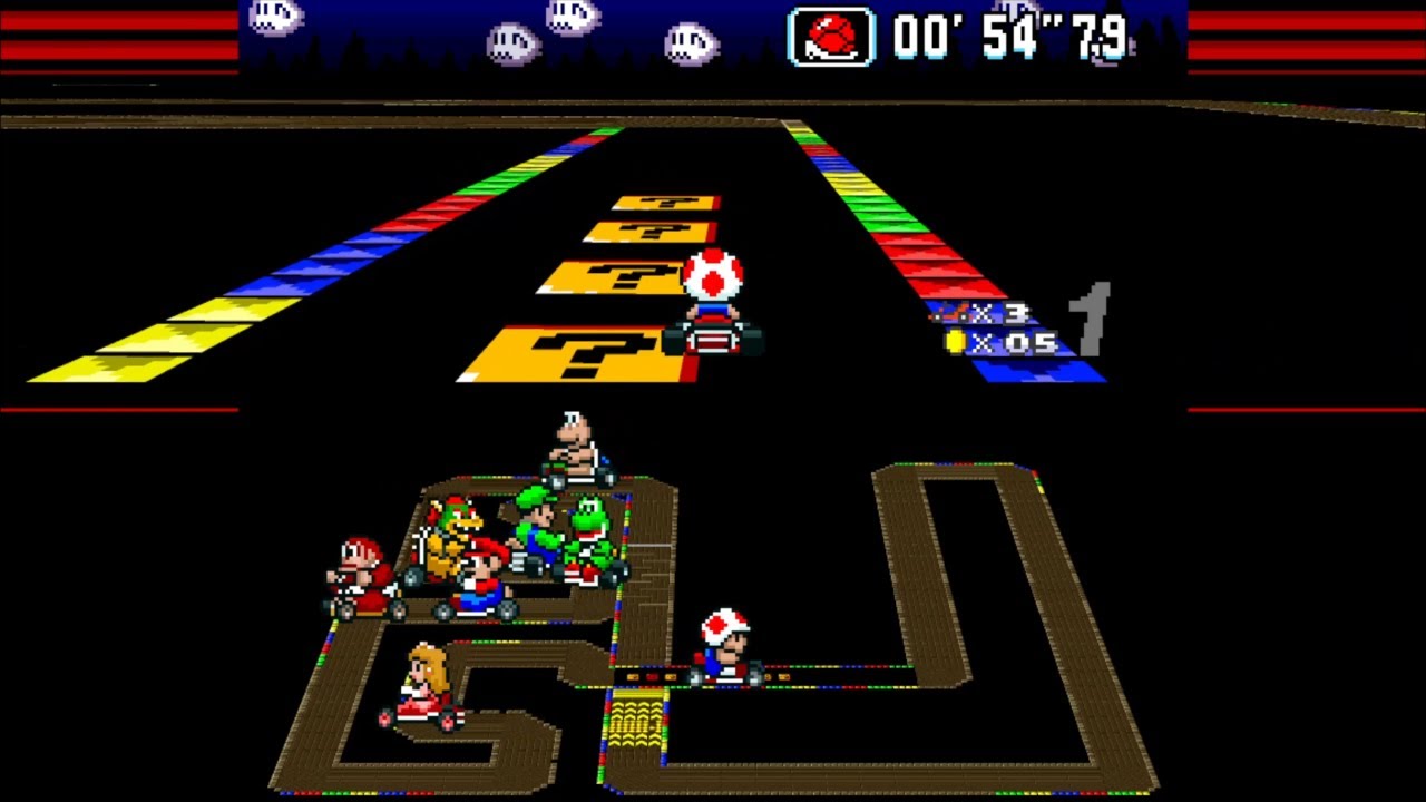Super Mario Kart Hack: Crazy Tracks / in HD 16:9 / SNES / bsnes