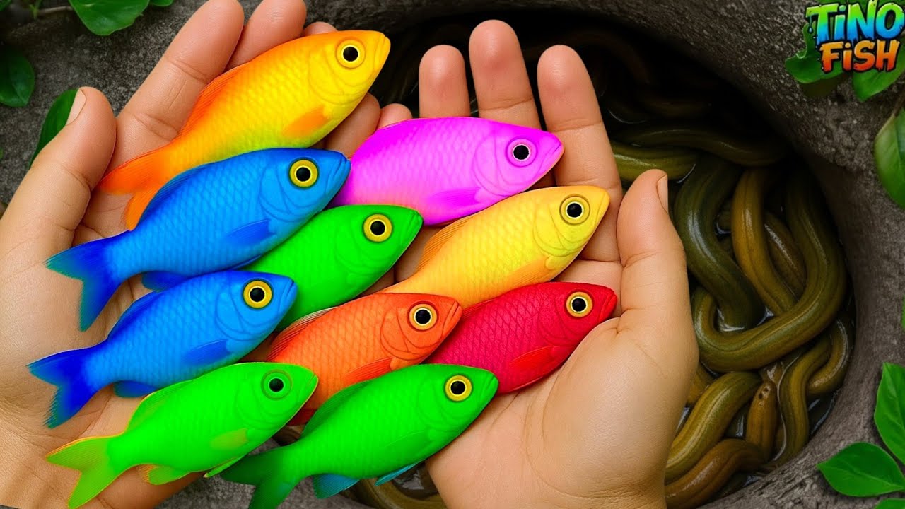 Catch beautiful aquarium fish in colorful surprise eggs, baby turtle, goldfish, platy fish, eel, koi