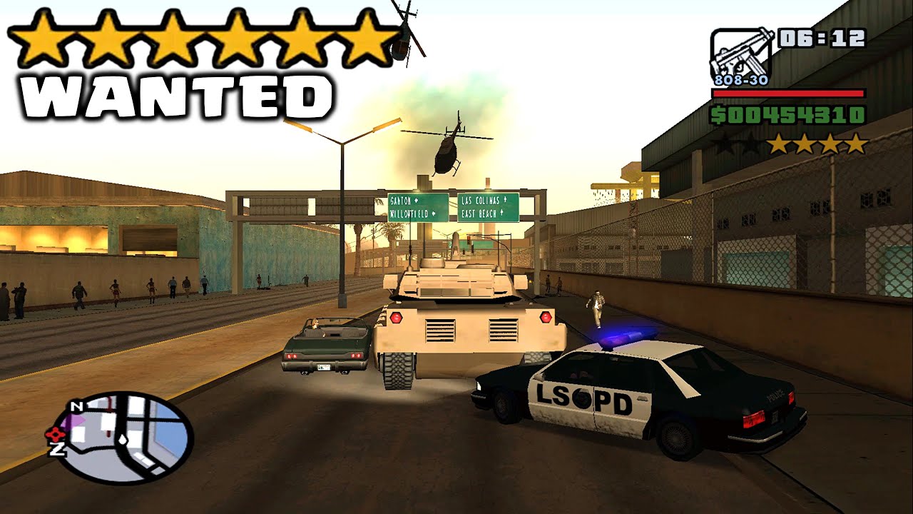 ⭐⭐⭐⭐⭐⭐SIX STARS WANTED LEVEL IN TANK ON LAS VENTURAS | HOW TO GET 6 STAR WANTED IN GTA SAN ANDREAS