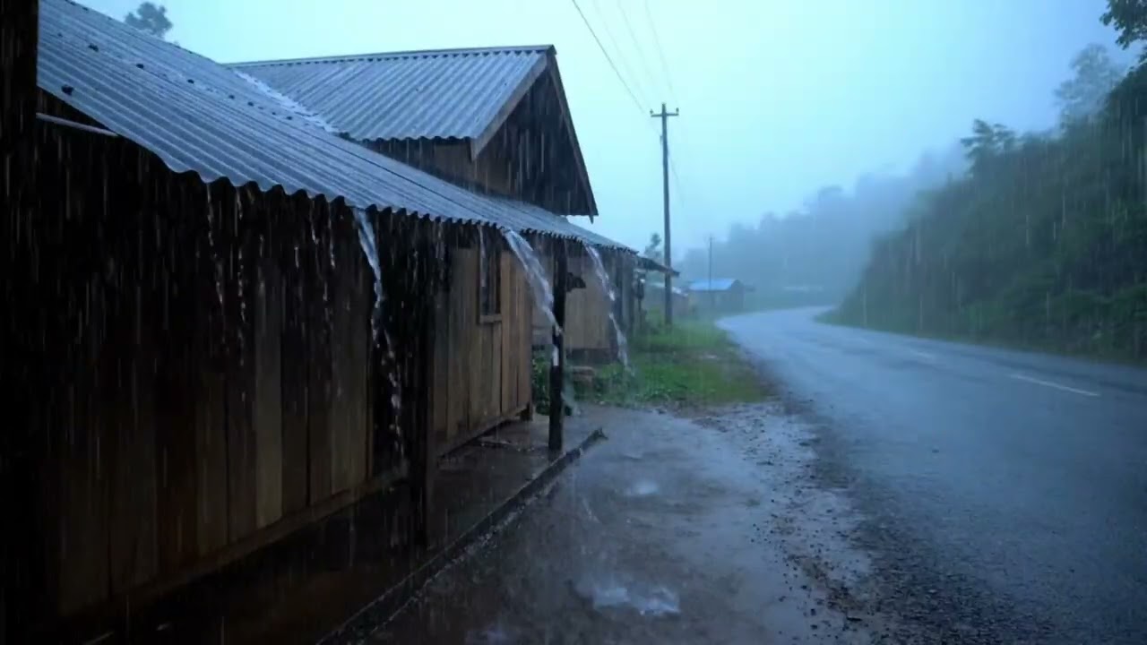 Heavy rain and thunderstorm in the village