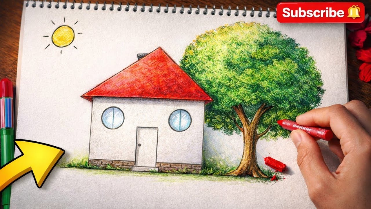 Easy Drawing Tutorial | House and Tree Drawing for Kids