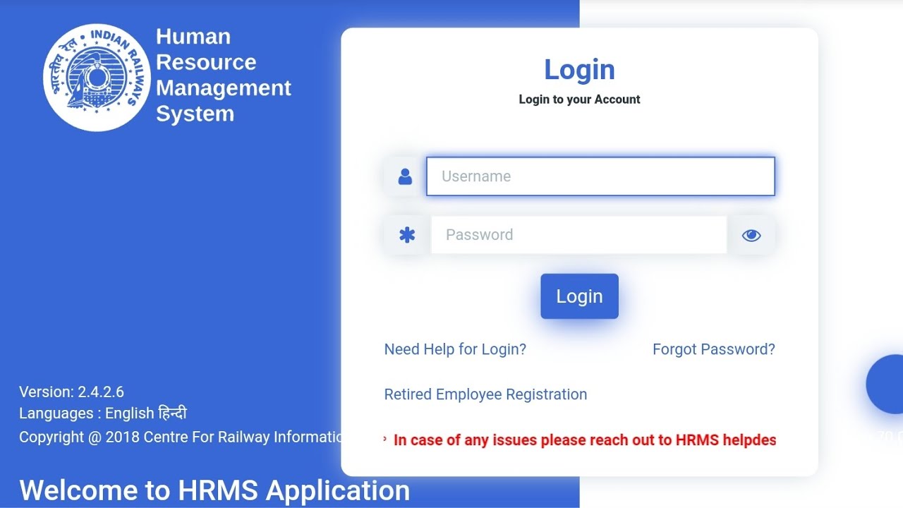Railway HRMS E-pass family declaration fill online hrms login hrms module NCRJHSW