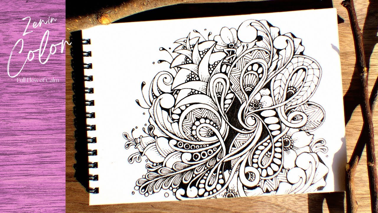 Black Pen Zentangle Drawing  Relaxing Minimalist Ink Line Art