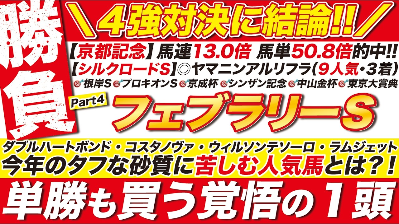 🎯覚悟の結論→【フェブラリーステークス2026予想】ダブルハートボンド VS コスタノヴァ VS ウィルソンテソーロ VS ラムジェットに最終見解！タフな砂質に苦しむ人気馬とは？単勝も買う本命を発表！