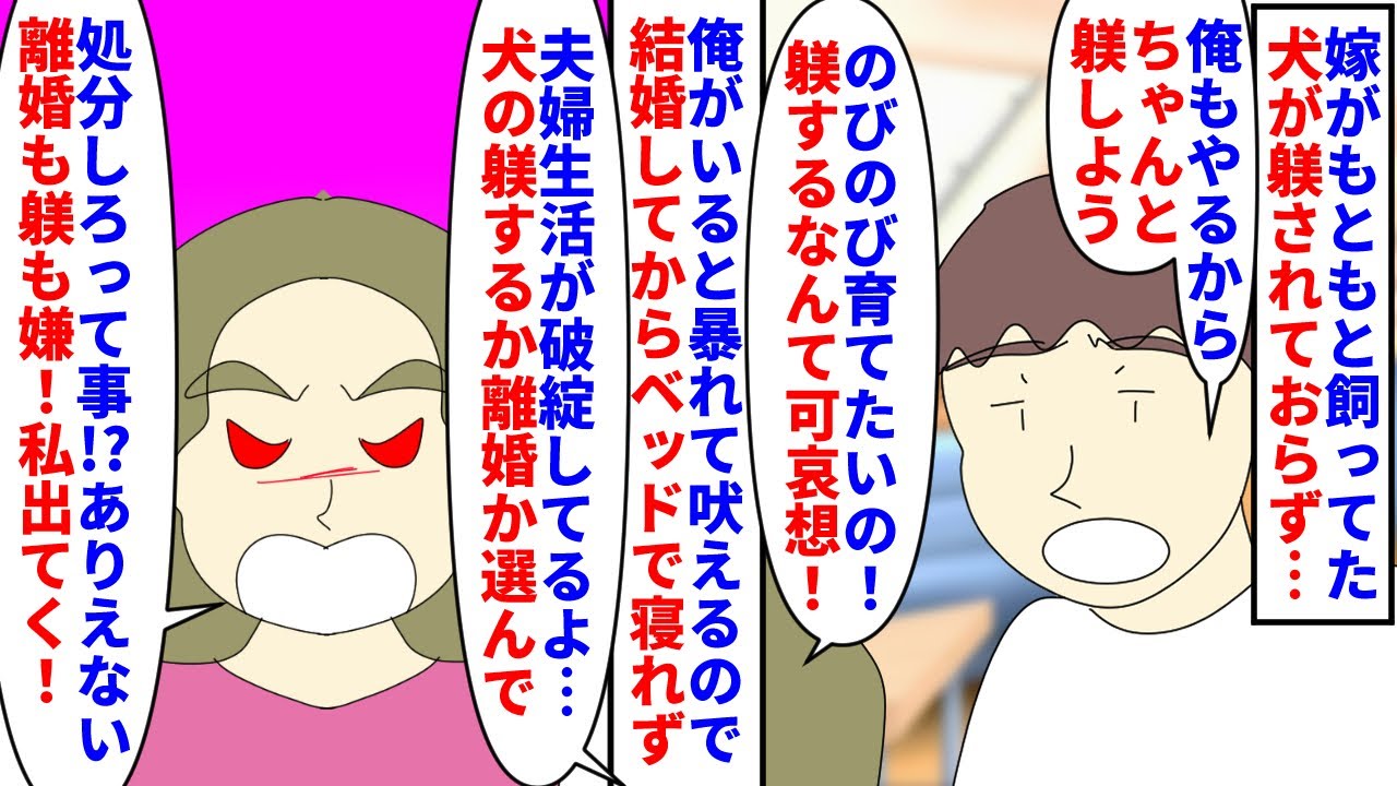 【漫画】俺「え…俺と犬置いて出てっちゃったんだけど」専業主婦希望の嫁が飼ってた犬が躾されてない→俺がいると暴れて吠えるので家庭内別居のような状態になり離婚を切り出すと…（スカッと漫画）【マンガ動画】