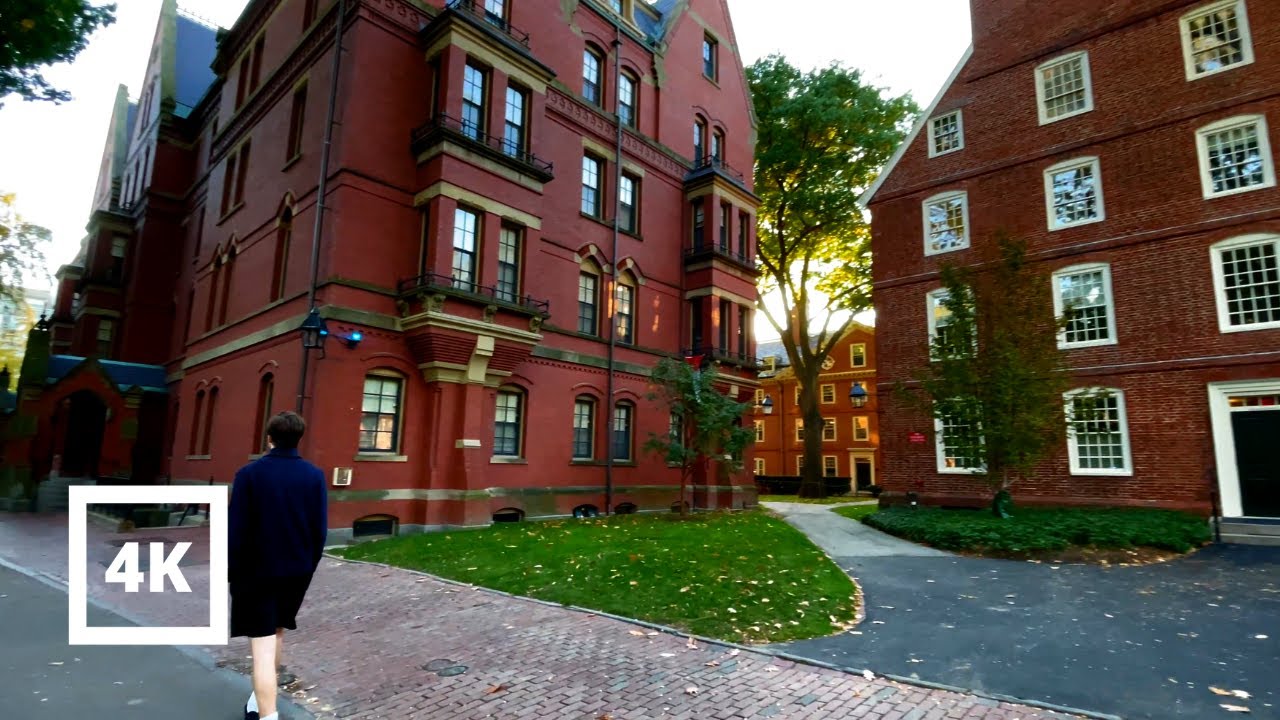 4K | Harvard University in Fall Autumn | Boston | Cambridge | City Sounds ASMR