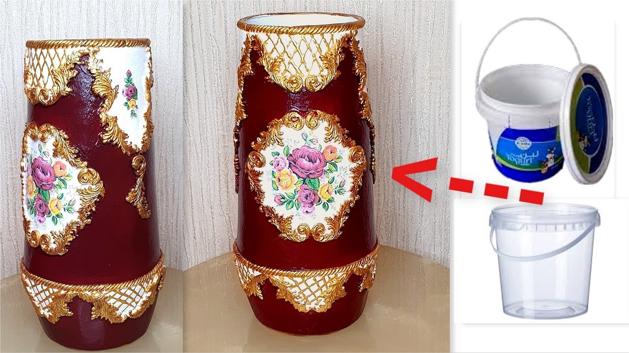 Baroque style Flower vase making from Plastic Yogurt Containers/Diy Home decor ideas