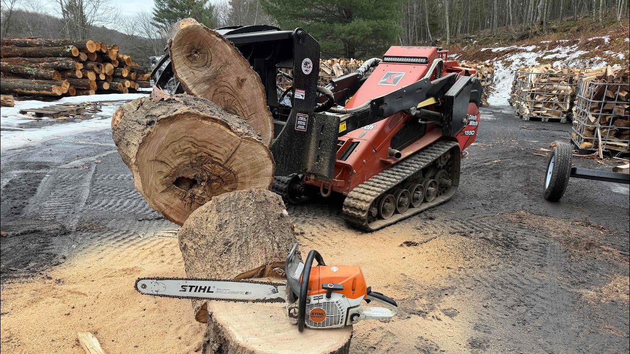 Converting Big Oak Rounds Into Firewood