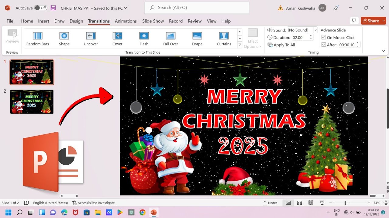 Christmas Day Animation in MS Powerpoint | How to Make Presentation in Powerpoint | Christmas Day