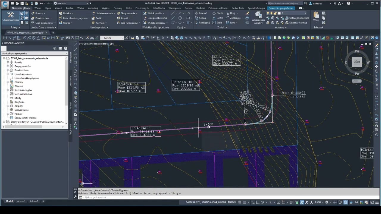 07.03 Kurs AutoCad Civil 3D - Linia trasowania odsunięcia