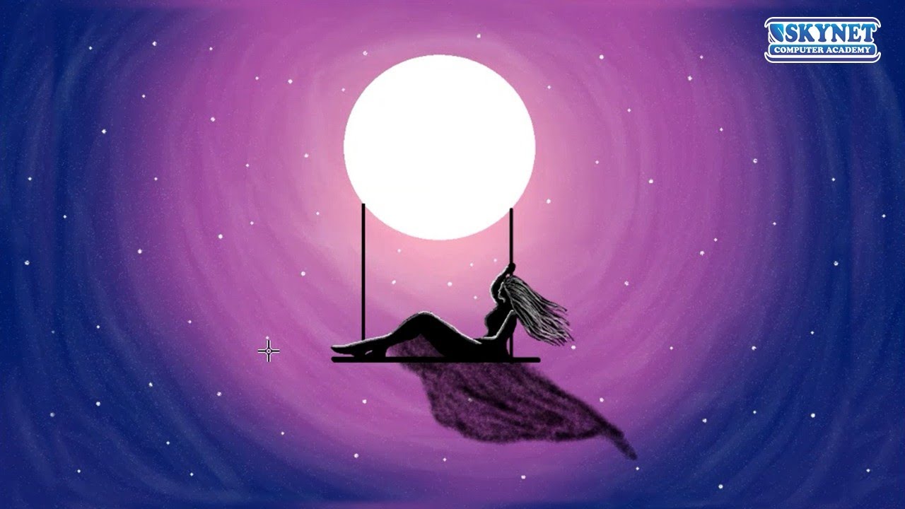 Dreamy Moon Swing Girl Digital Art | Night Sky Aesthetic Wallpaper