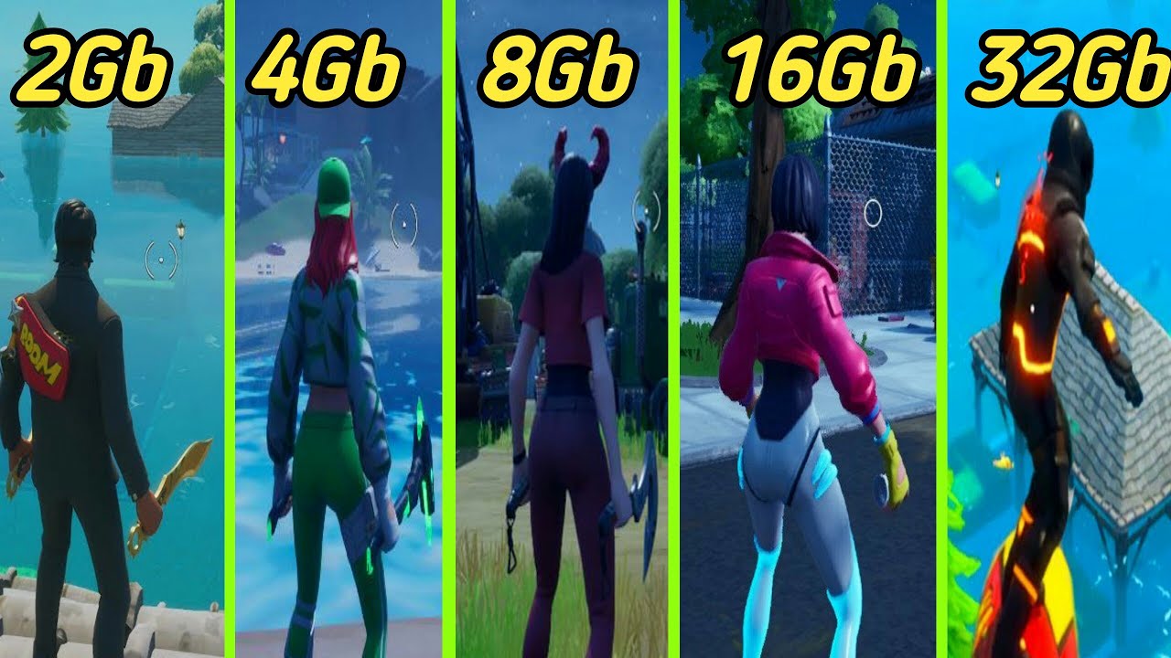 Fortnite 2gb ram vs 4gb ram vs 8gb ram vs 16gb ram vs 32gb ram
