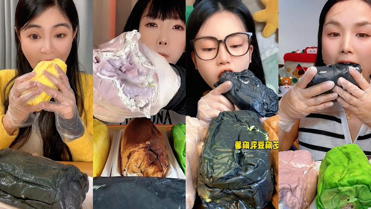 ASMR Thick Cream Melting Towel Roll Cake Super Soft Taro Cream Dessert Eating Sounds Mukbang 💜🍞