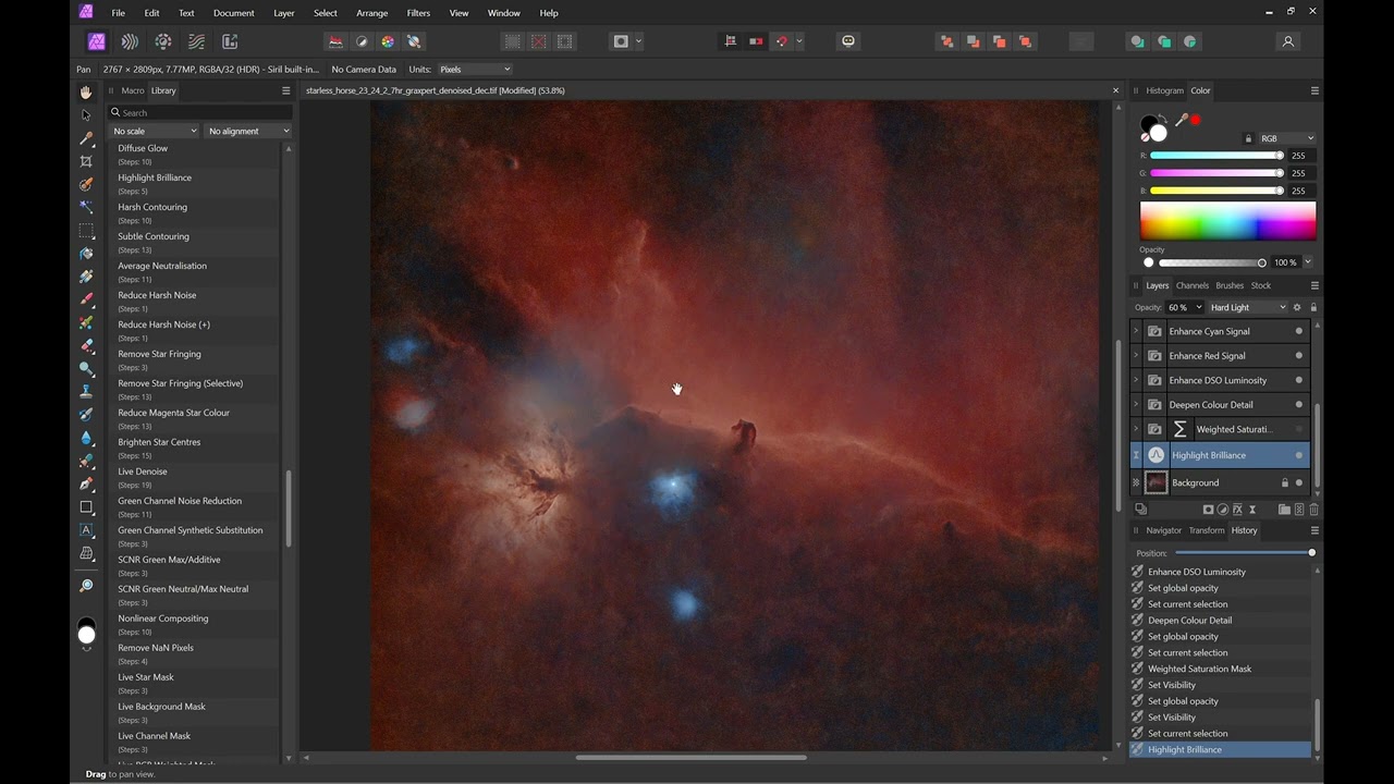 Postprocessing Astro in Affinity with James Ritson's Macros, Topaz Denoise, and Frequency Separation