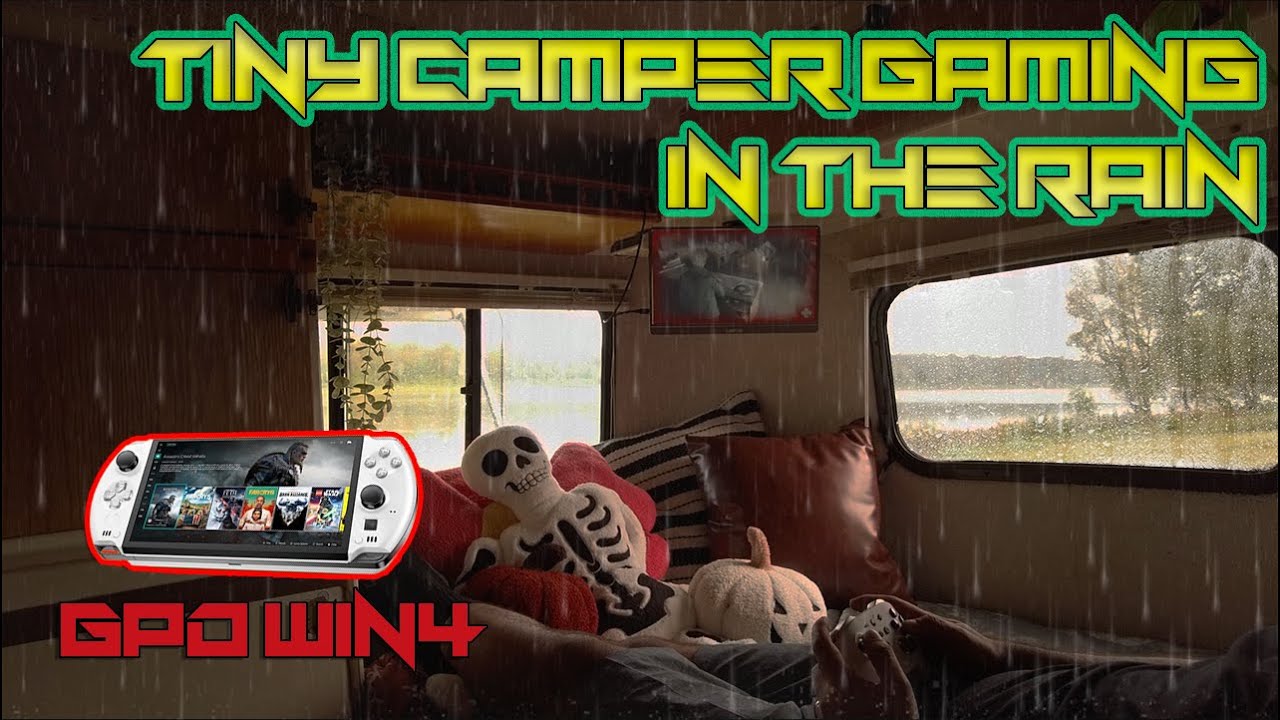 ASMR Tiny Camper Gaming in The Rain.