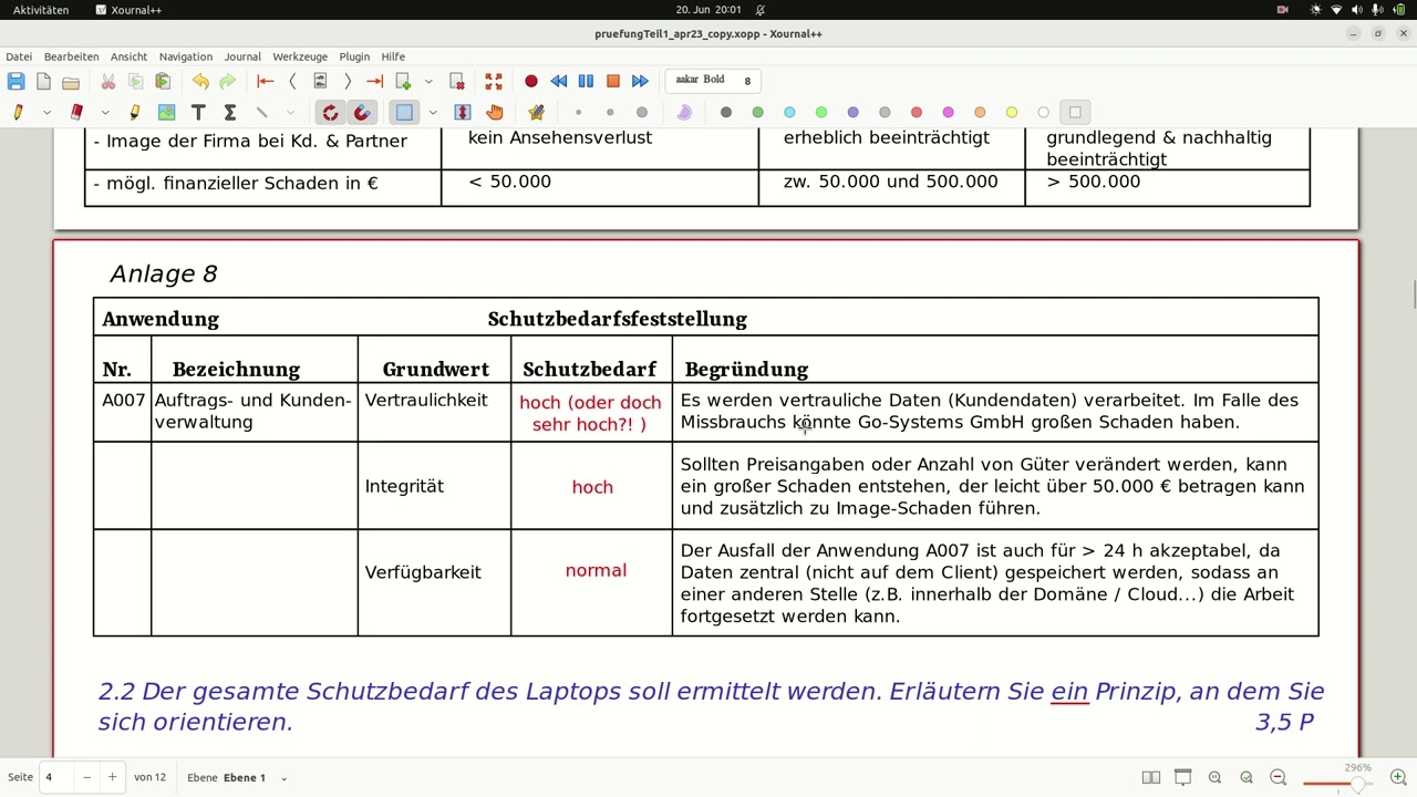 AP1 für IT-Berufe Sommer 2023 BaWü (4/8) - Schutzbedarfsanalyse LF 4