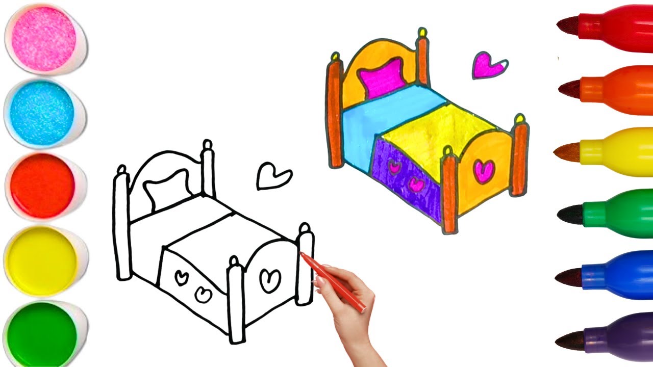 How To Draw cute Bed Drawing, Painting & Coloring For Kids and Toddlers_ Child Art 🐋🌈🎨