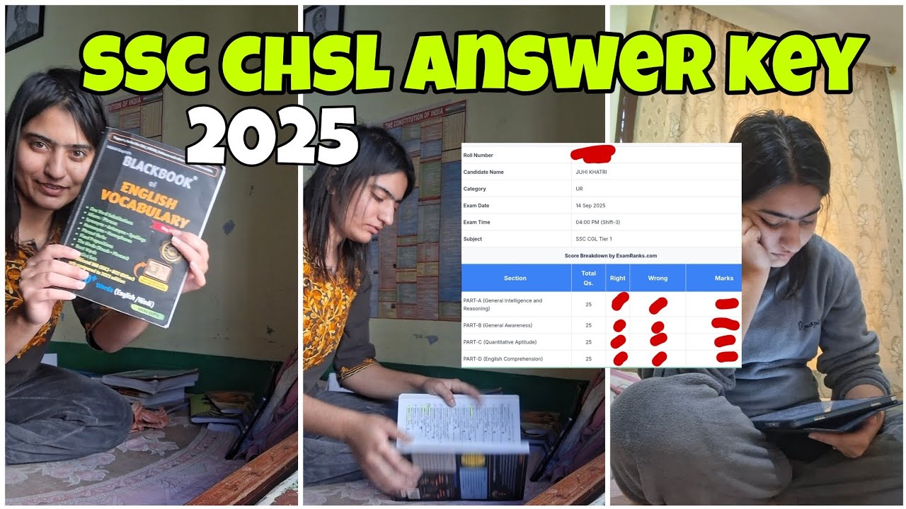 MY SSC CHSL 2025 ANSWER KEY / MY RESULT 100+ ??? WITH SSC MTS STUDY VLOG / SSC chsl RESULT OUT 