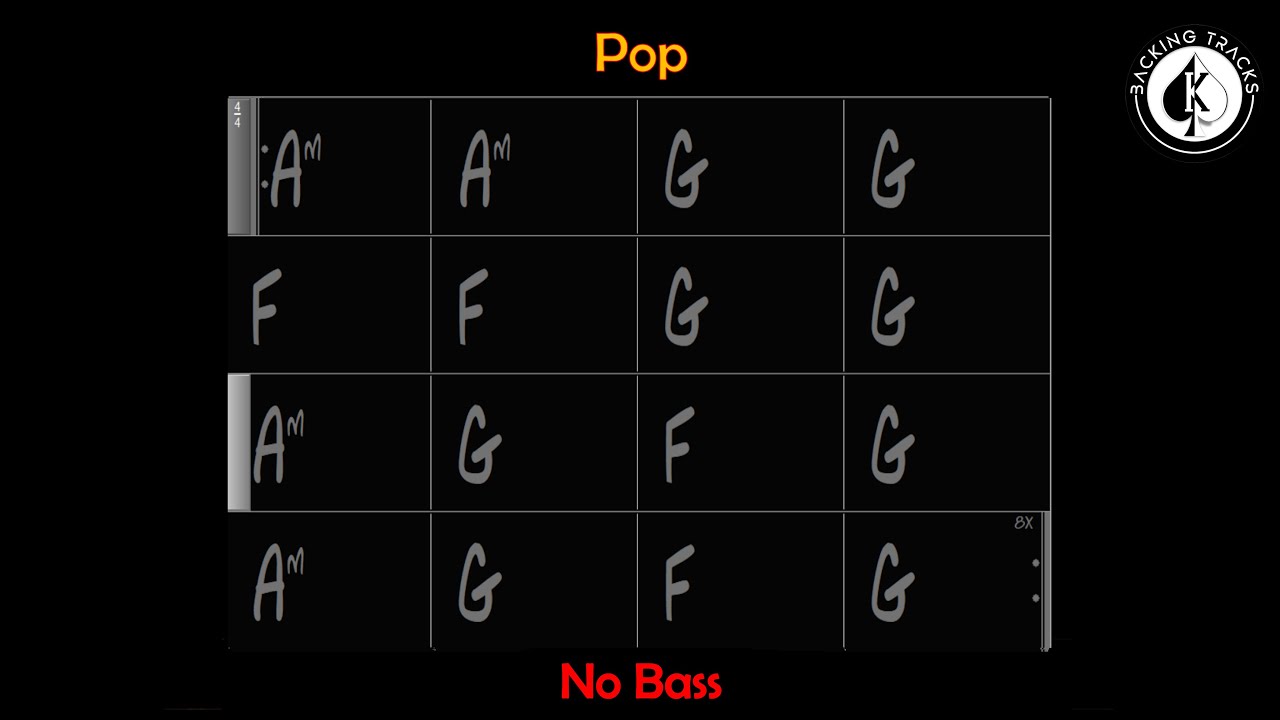 Pop Soul Cool Am G F G - [No Bass] Backing track  in C | 85 BPM with Chord Changes