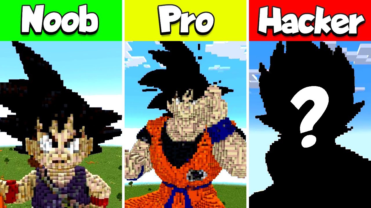 Minecraft Son Goku Dragon Ball Build Challenge - Noob vs Pro vs Hacker