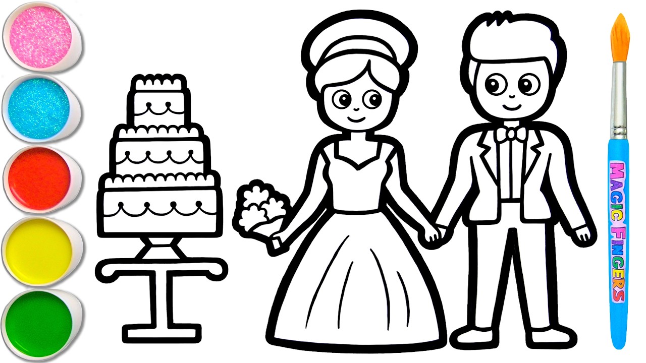 Drawing, Painting, Coloring Bride and Groom for Kids & Toddlers | Watercolor Paint #186