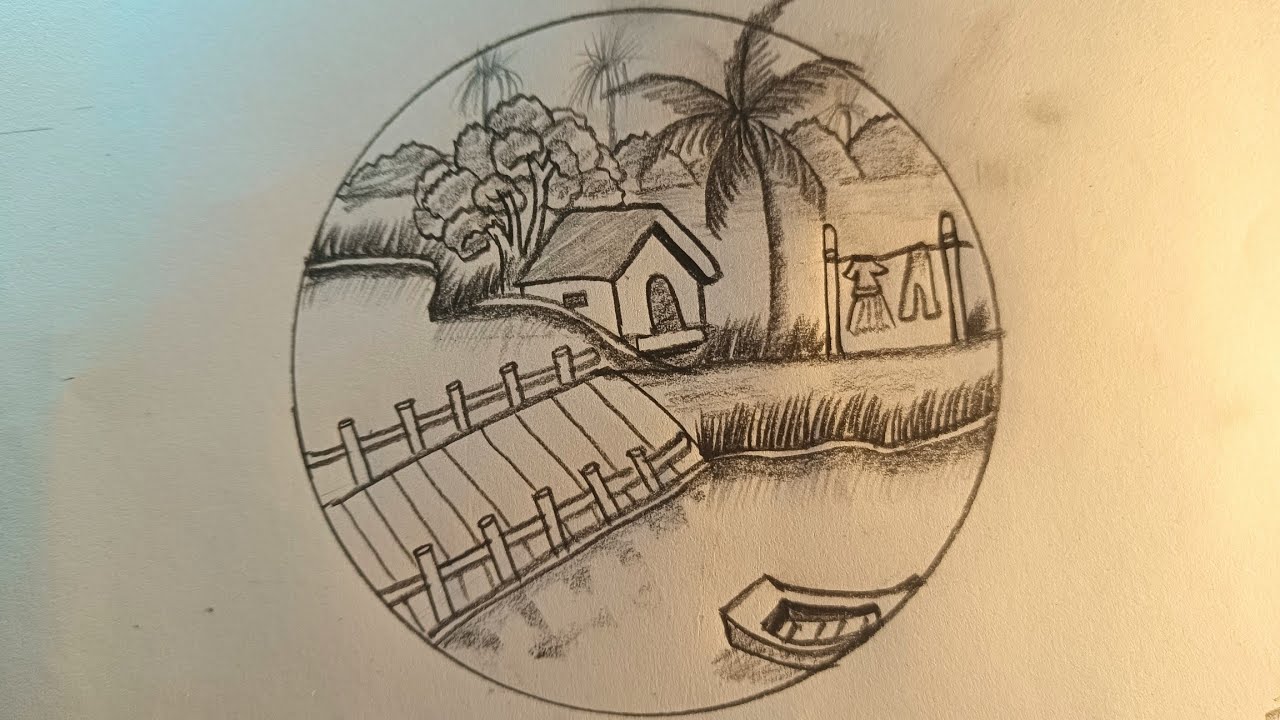 How to learn scenery drawing by pencil sketch #drawing #villagescenary #sketch 