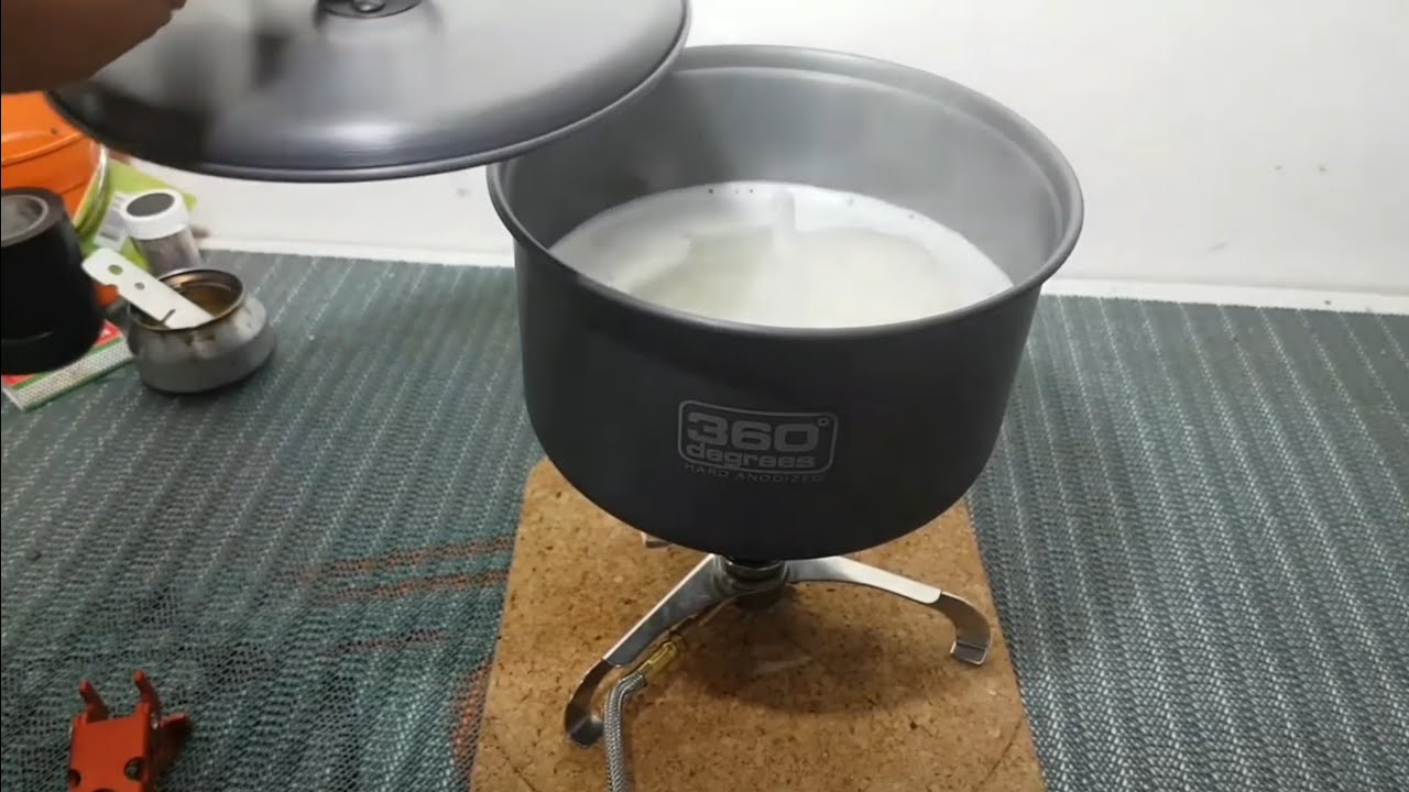 COOKING RICE WITH BUTANE STOVE