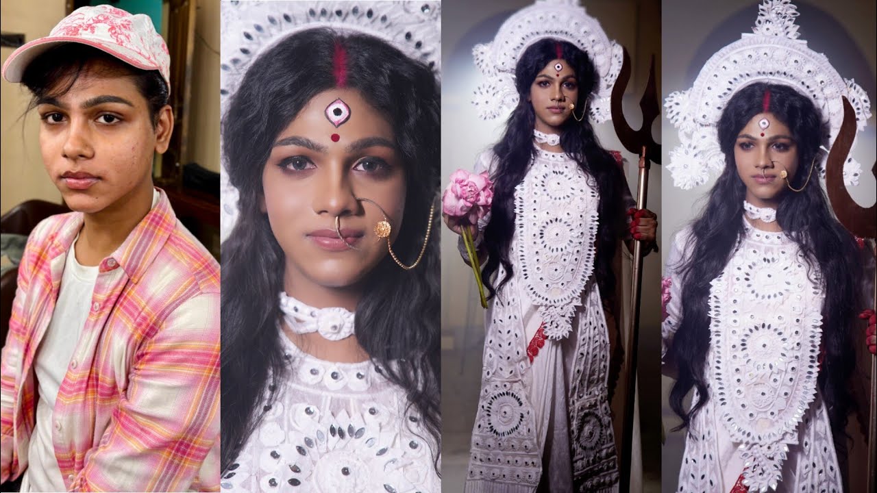 Male to Female Maa Durga Makeup | Male to Female Transformation | Agomoni tutorial | Crossdressing |