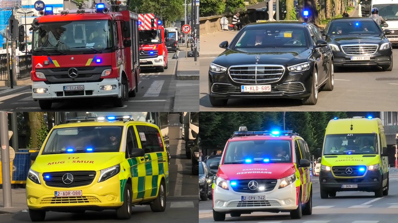 Fire Department, Police Cars and more responding Code 3 in Brussels! - Services d'urgence Bruxelles!