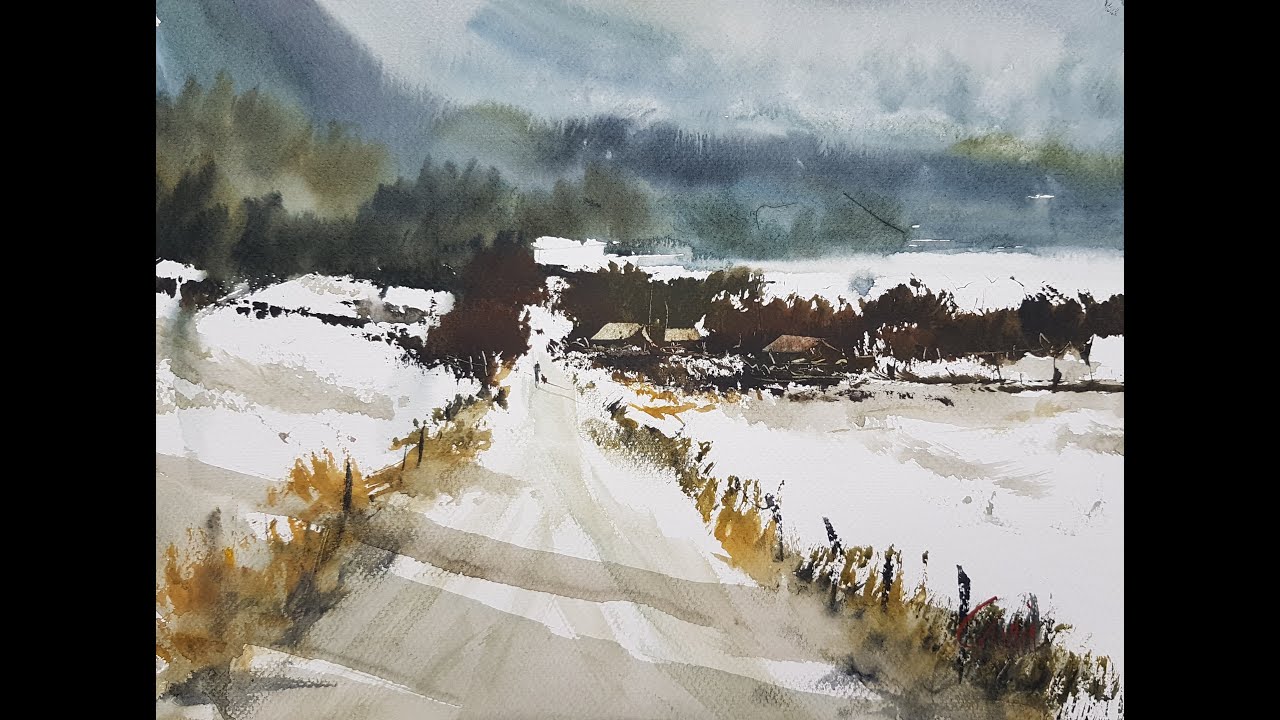 Painting a Winter Landscape in Watercolour using the Large Ron  Ranson Hake Brush